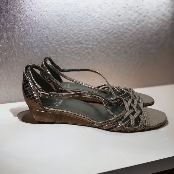 Stuart Weitzman Silver Wedge Strappy Sandals 6.5 - Picture 1 of 12